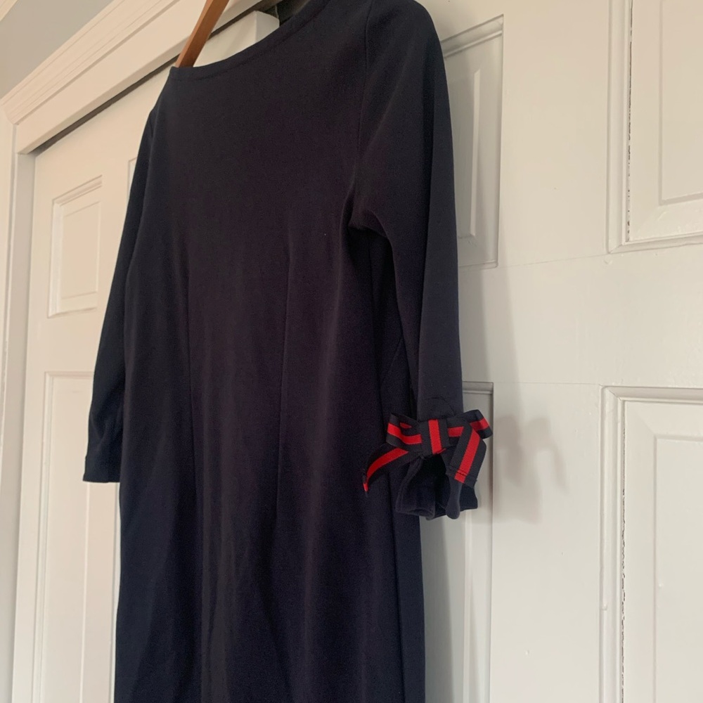 Navy Dress with Red Bow Accents